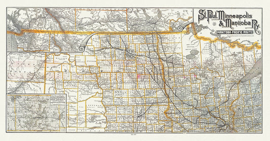 St. Paul, Minneapolis & Manitoba Railway, 1887, map on durable cotton canvas, 50 x 70 cm, 20 x 25" approx. - The Map Chest