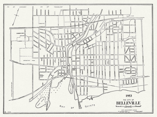 The City of Belleville, Hastings County, Ontario, 1953, map on durable cotton canvas, 50 x 70 cm, 20 x 25" approx. - The Map Chest
