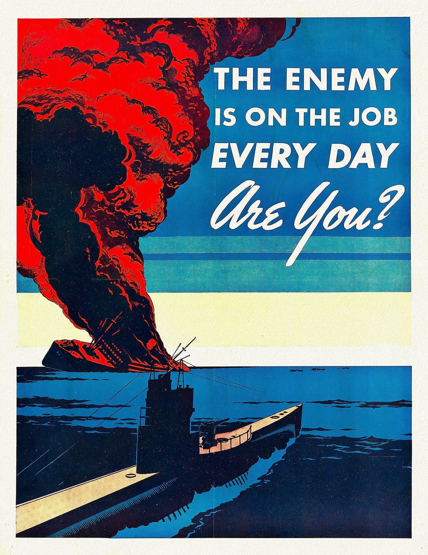 The Enemy is on the Job Every Day, vintage war poster on durable cotton canvas, 50 x 70 cm, 20 x 25" approx. - The Map Chest