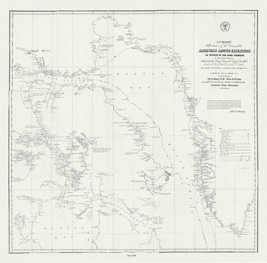 The Franklin Expedition, 1850, map on durable cotton canvas, 50 x 70 cm, 20 x 25" approx. - The Map Chest