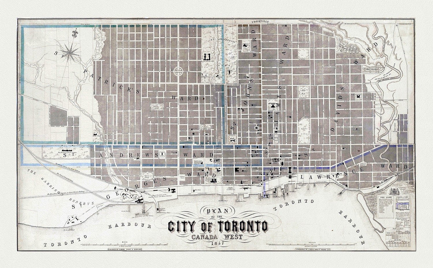 Toronto: Fleming, Plan of the City of Toronto, Canada West, 1857 , map on heavy cotton canvas, 22x27" approx. - The Map Chest