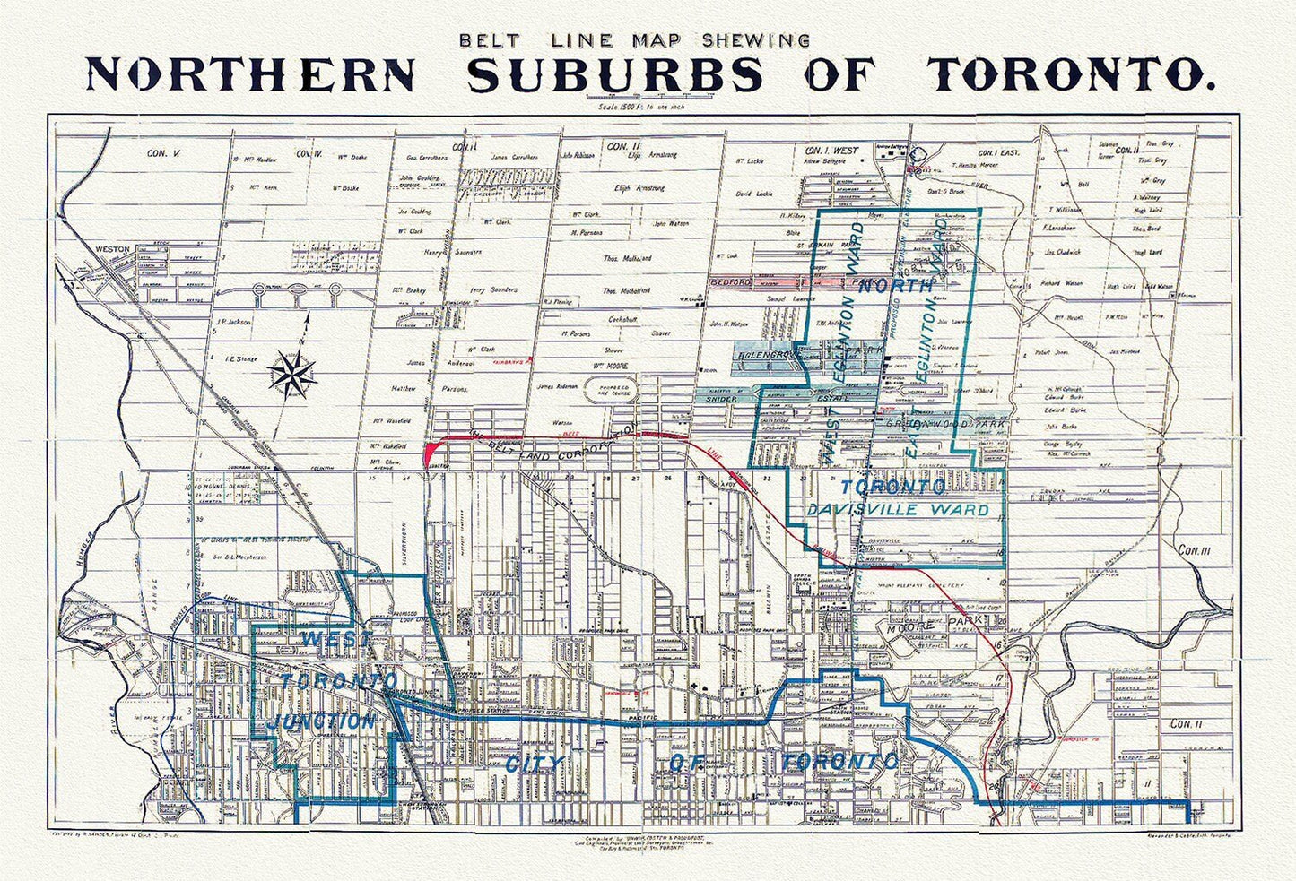 Toronto: Unwin Foster & Proudfoot, Beltline Map of Toronto, 1890 - The Map Chest