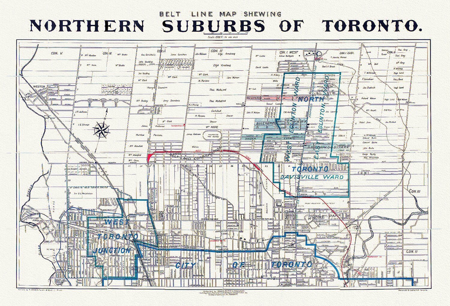Toronto: Unwin Foster & Proudfoot, Beltline Map of Toronto, 1890 - The Map Chest