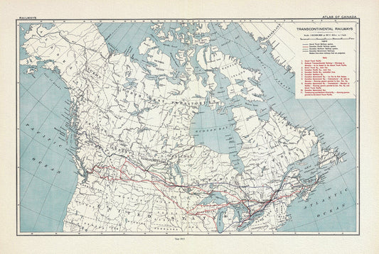Transcontinental Railways, 1915, map on heavy cotton canvas, 22x27" approx. - The Map Chest