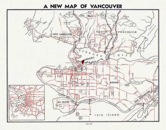 Vancouver, A New Map, by Spencer's, 1941, map on heavy cotton canvas, 45 x 65 cm, 18 x 24" approx. - The Map Chest