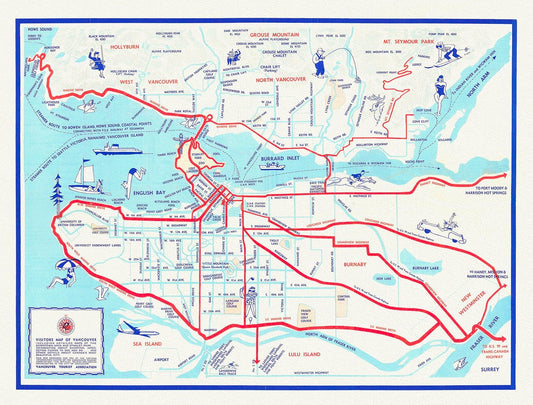 Vancouver, A Tourist Map of the City , map on heavy cotton canvas, 45 x 65 cm, 18 x 24" approx. - The Map Chest