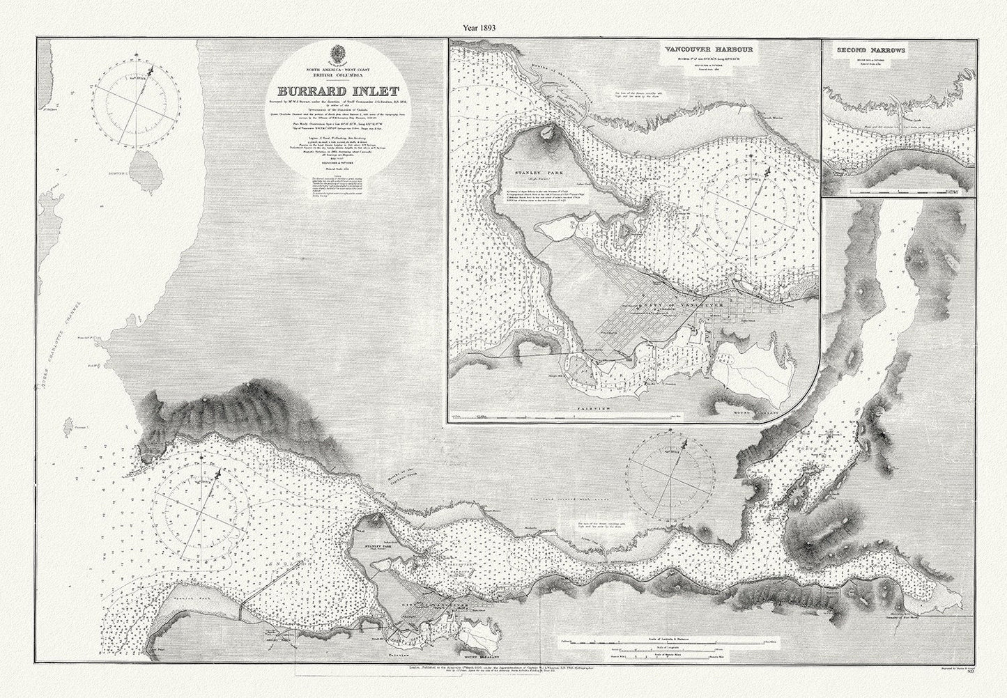 Vancouver, Burrard Inlet, 1893, map on heavy cotton canvas, 45 x 65 cm, 18 x 24" approx. - The Map Chest