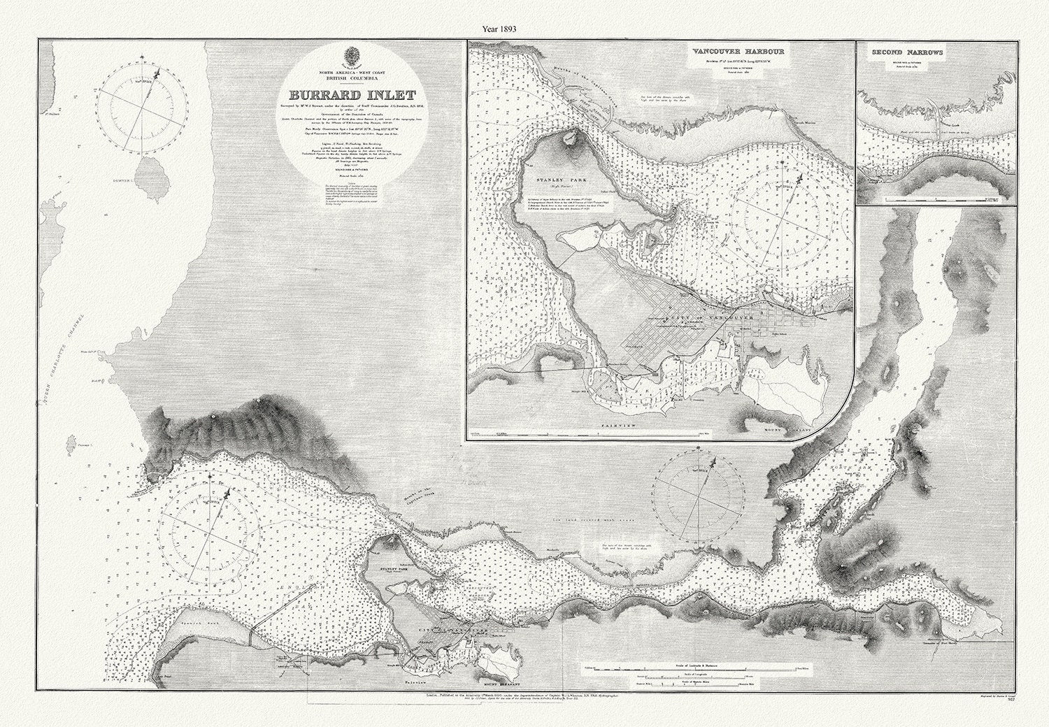 Vancouver, Burrard Inlet, 1893, map on heavy cotton canvas, 45 x 65 cm, 18 x 24" approx. - The Map Chest