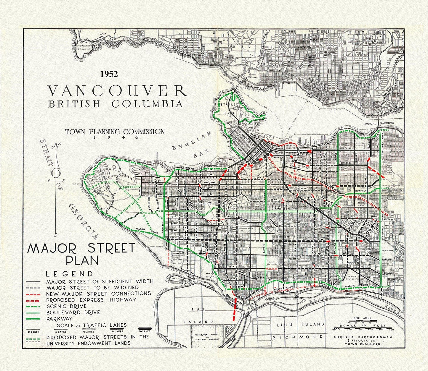 Vancouver, Major Street Plan, 1952 , map on heavy cotton canvas, 45 x 65 cm, 18 x 24" approx. - The Map Chest