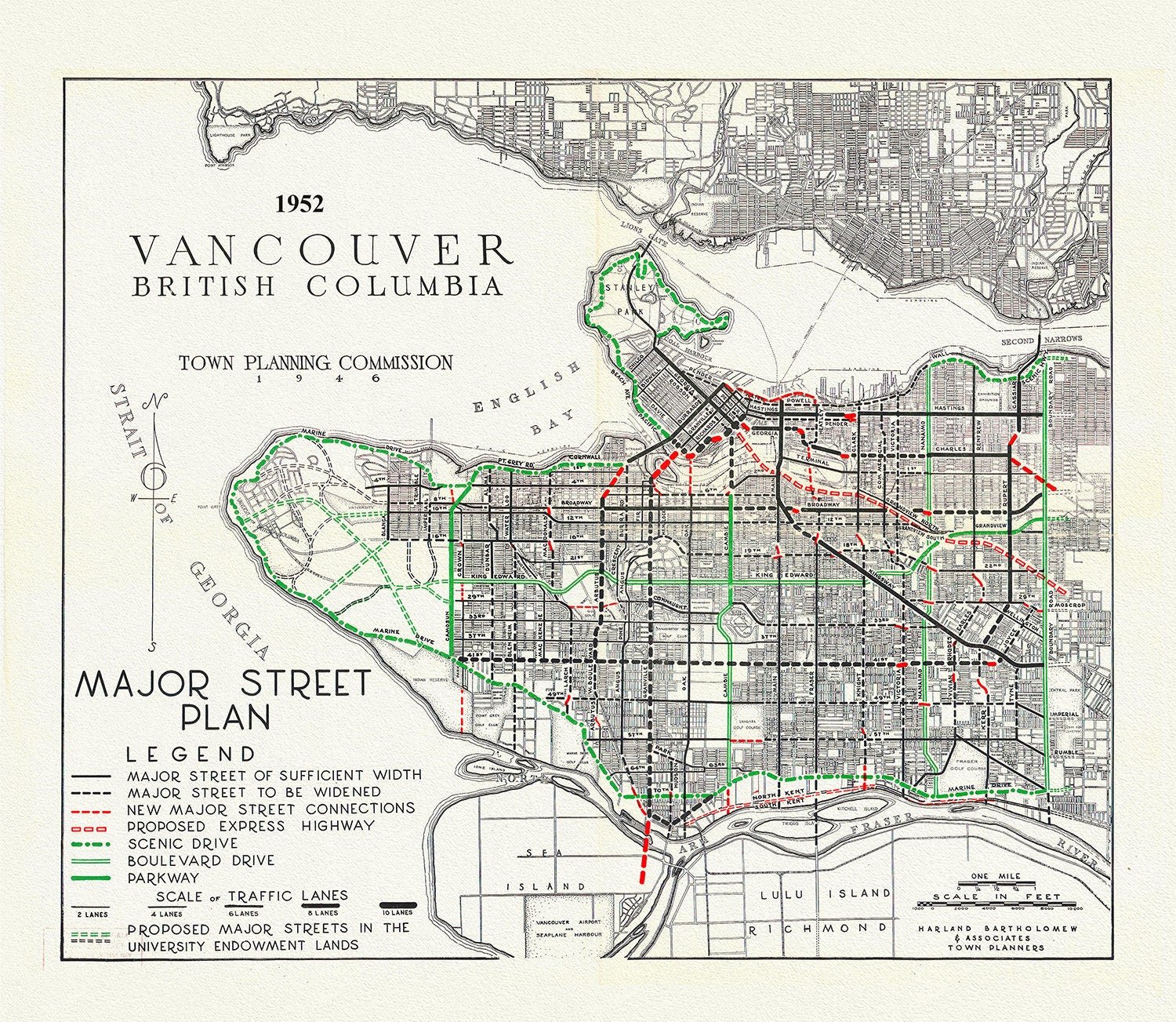 Vancouver, Major Street Plan, 1952 , map on heavy cotton canvas, 45 x 65 cm, 18 x 24" approx. - The Map Chest