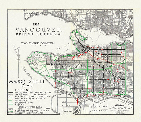 Vancouver, Major Street Plan, 1952 , map on heavy cotton canvas, 45 x 65 cm, 18 x 24" approx. - The Map Chest