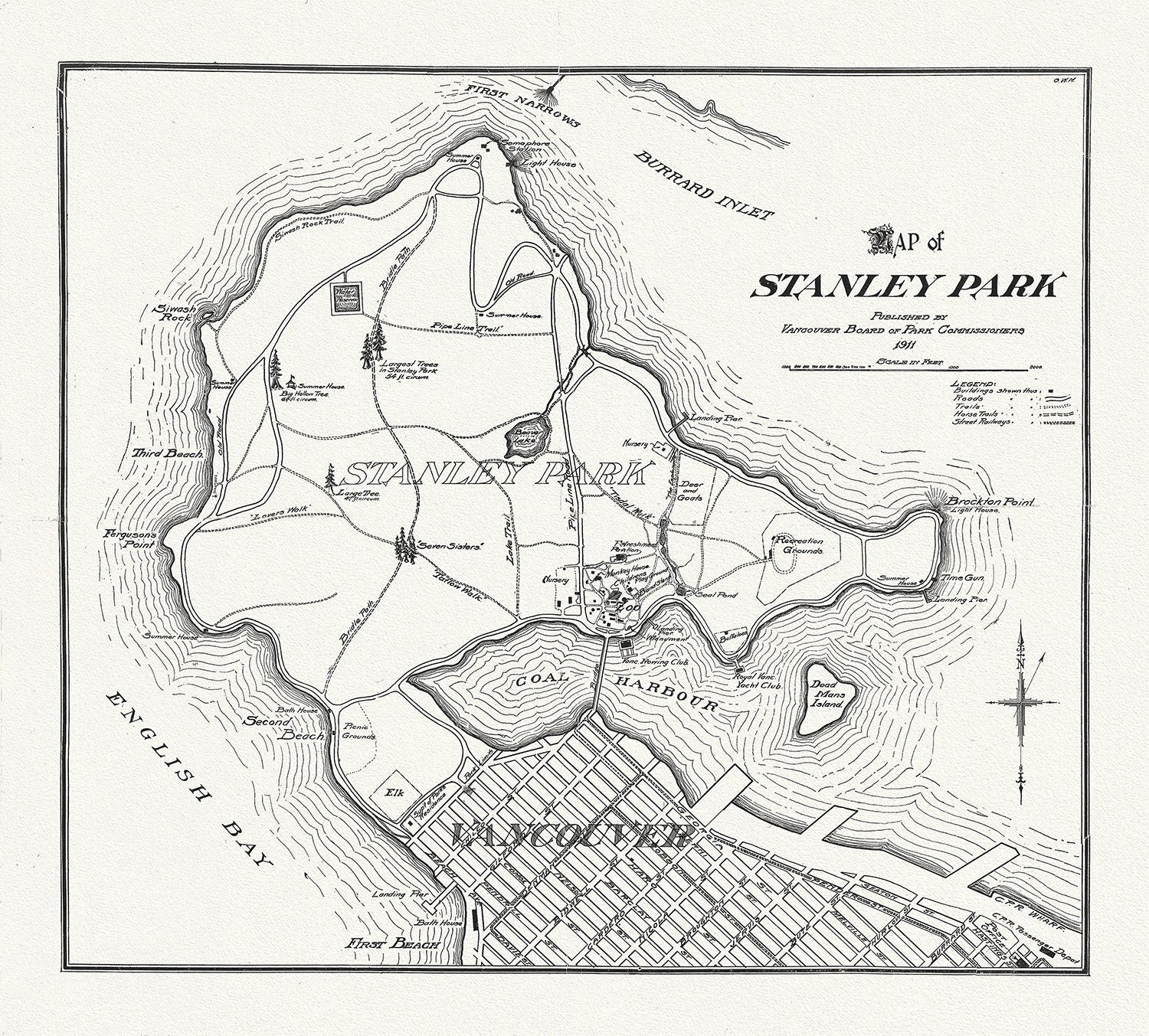 Vancouver, Map of Stanley Park, 1916, map on heavy cotton canvas, 45 x 65 cm, 18 x 24" approx. - The Map Chest