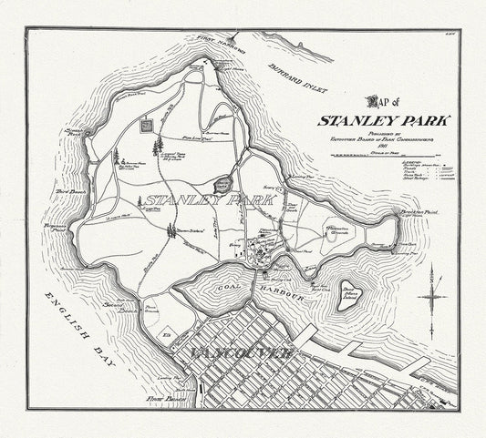 Vancouver, Map of Stanley Park, 1916, map on heavy cotton canvas, 45 x 65 cm, 18 x 24" approx. - The Map Chest