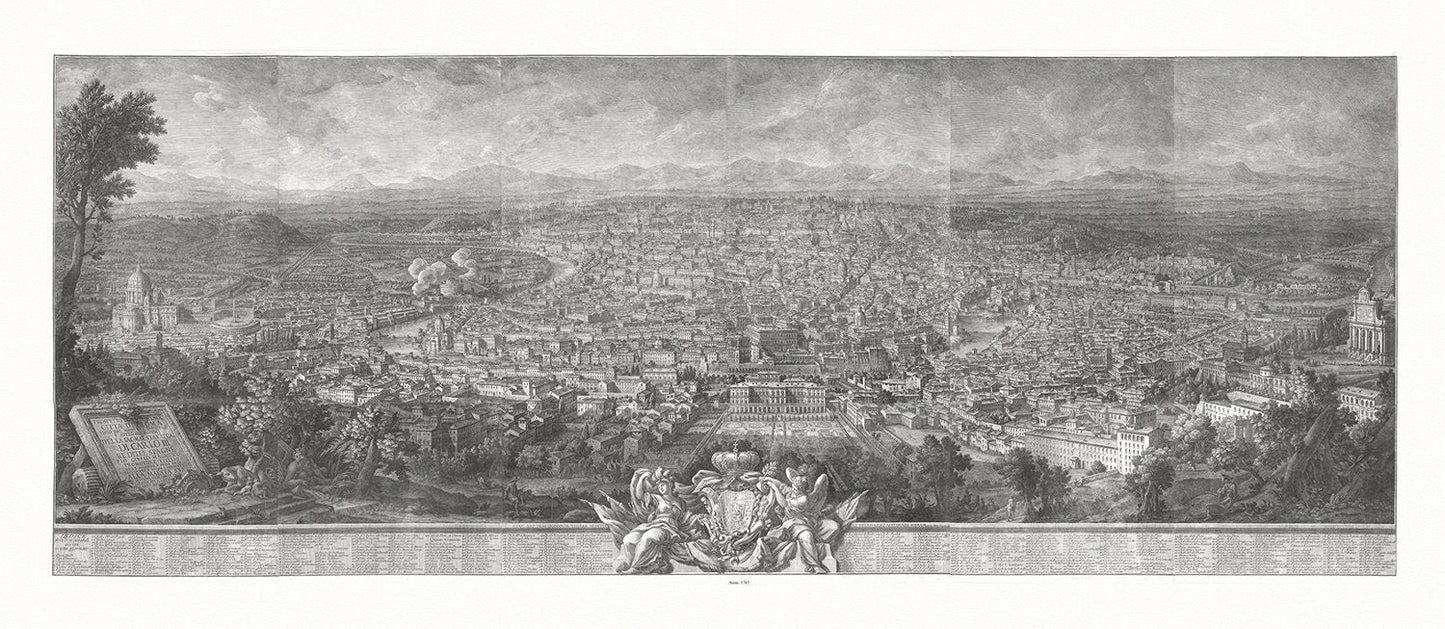 Vasi, Prospetto Dell alma citta di Roma visto dal Monte Gianicolo, 1765, map on heavy cotton canvas, 16x27" approx. - The Map Chest