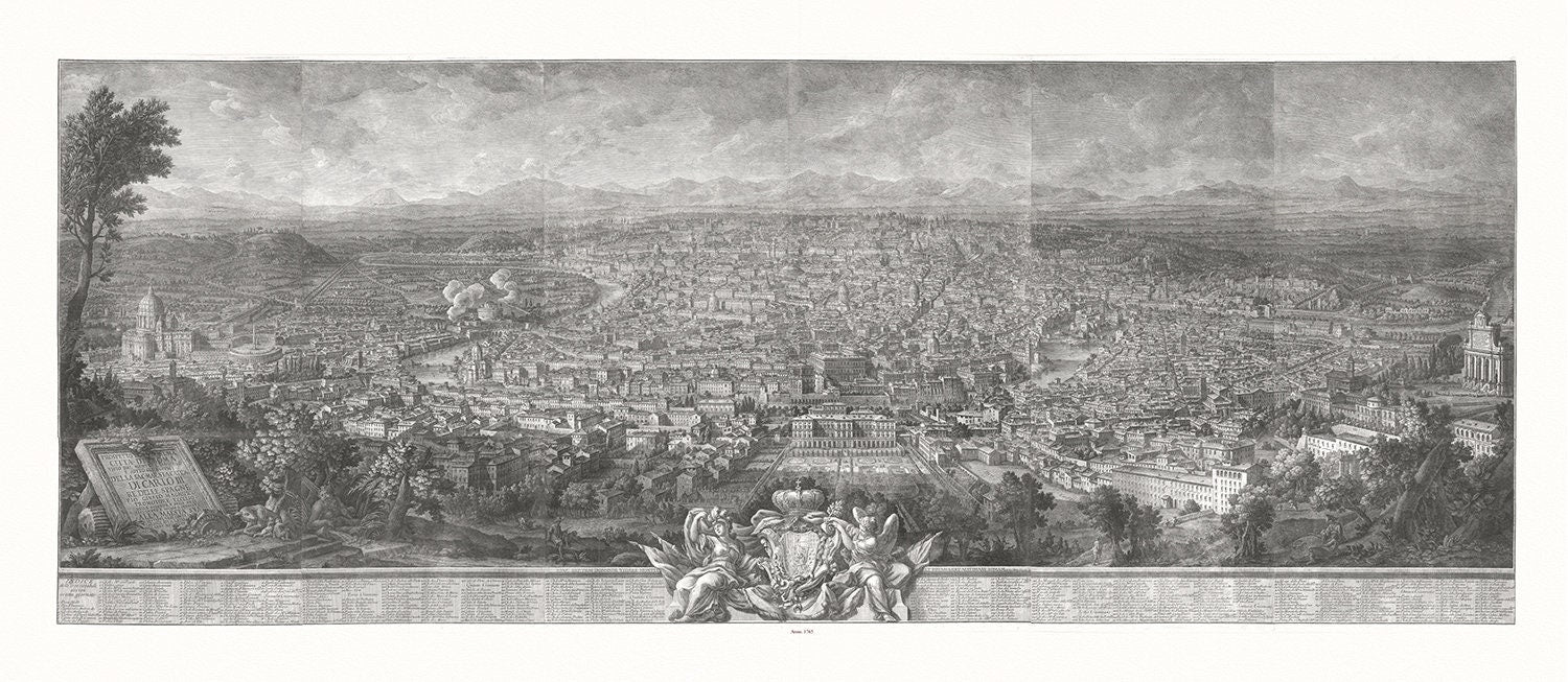 Vasi, Prospetto Dell alma citta di Roma visto dal Monte Gianicolo, 1765, map on heavy cotton canvas, 16x27" approx. - The Map Chest