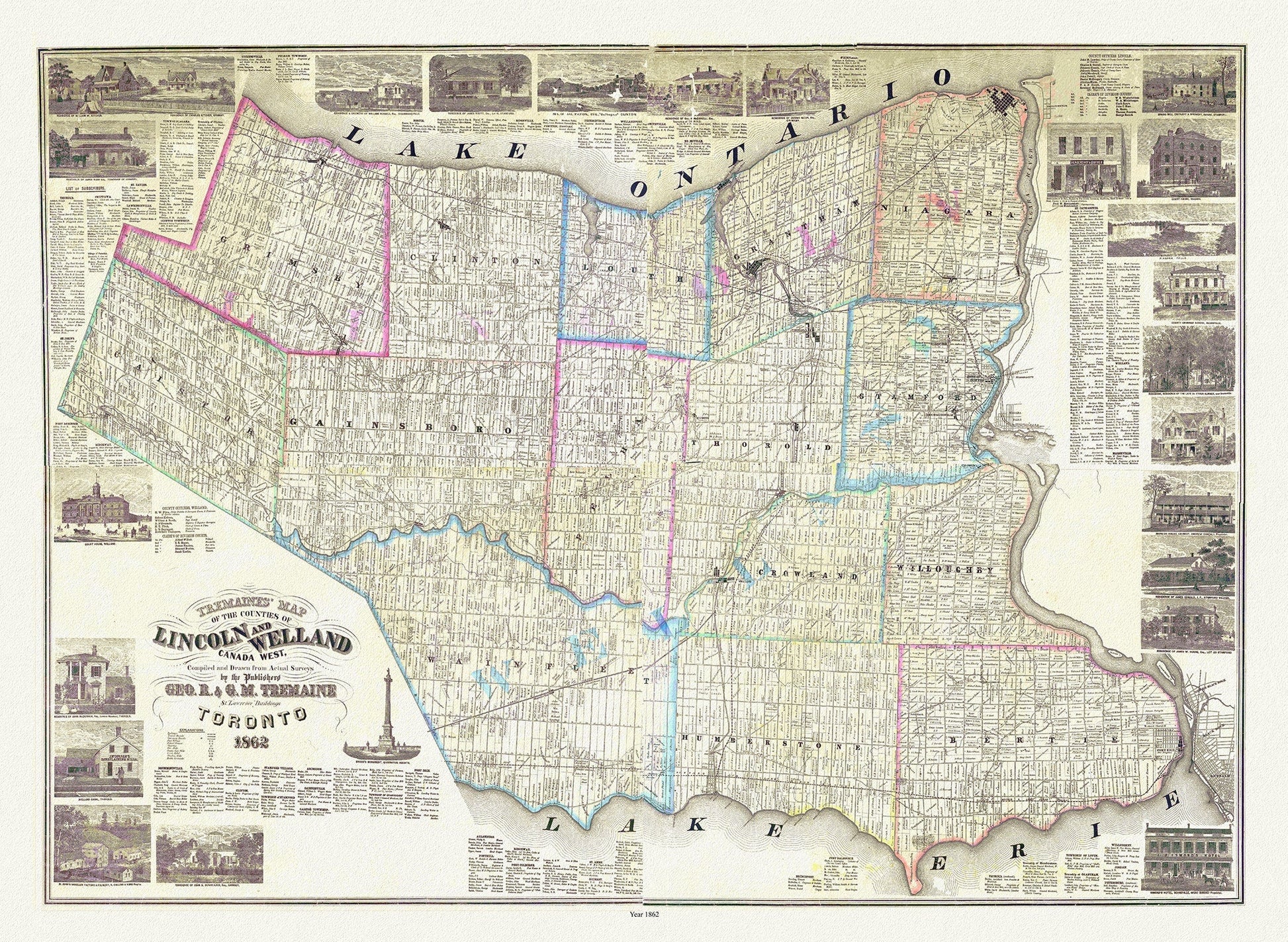 Wellend & Lincoln Counties, Treamaine auth., 1862, map on durable cotton canvas, 50 x 70 cm, 20 x 25" approx. - The Map Chest