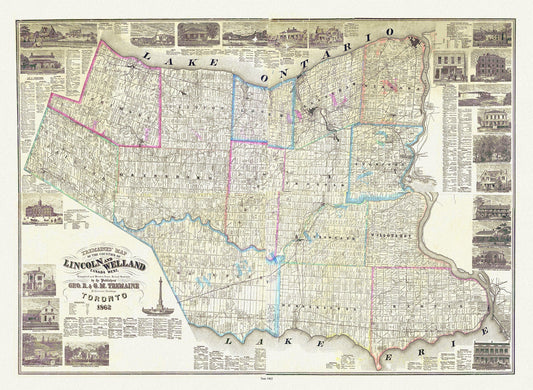 Wellend & Lincoln Counties, Treamaine auth., 1862, map on durable cotton canvas, 50 x 70 cm, 20 x 25" approx. - The Map Chest