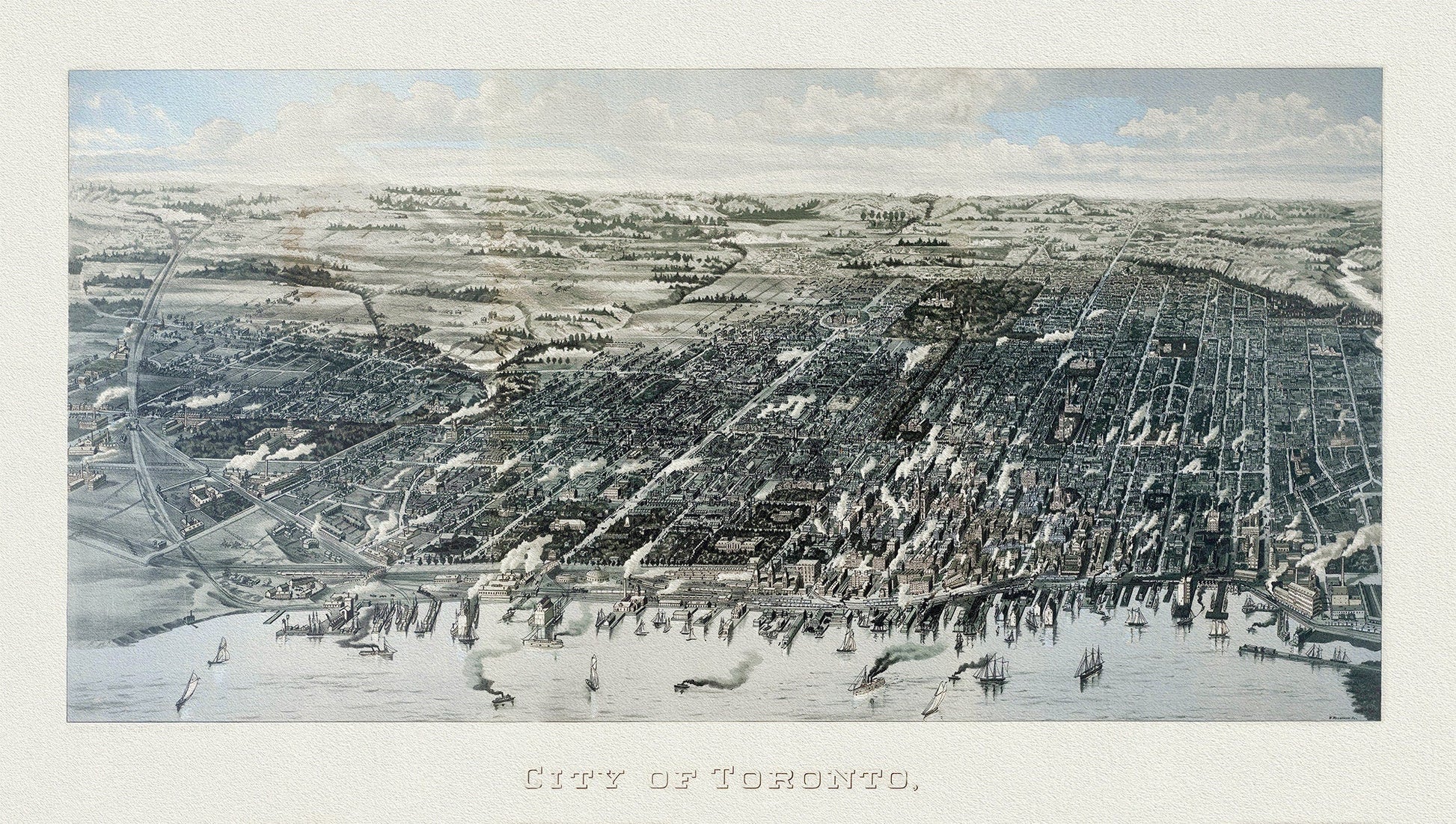Wesbroom, View of Toronto, 1886, map on heavy cotton canvas, 22x27" approx. - The Map Chest