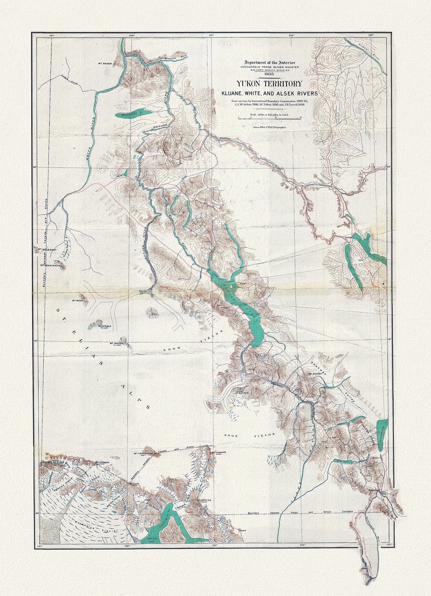 Yukon Territory, 1905, map on durable cotton canvas, 50 x 70 cm, 20 x 25" approx. - The Map Chest